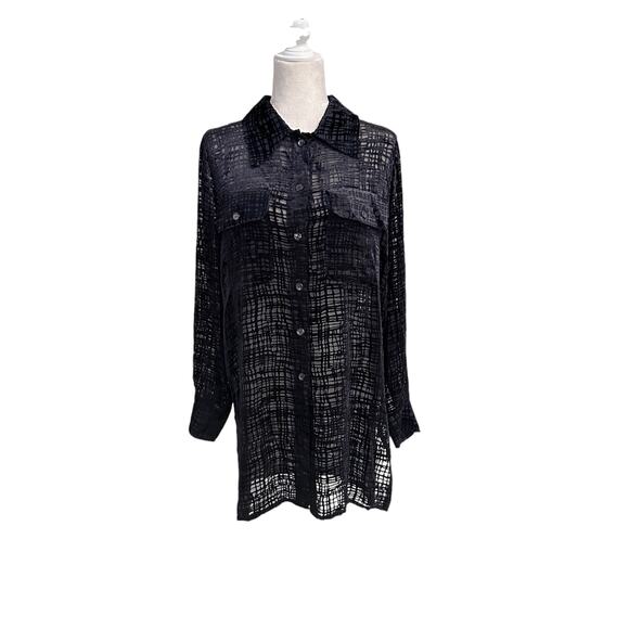 ESCADA Essentials Sheer Velvet Burnout Button Down Tunic Size DE 38/ US Medium - Picture 1 of 6